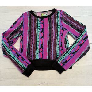 Alab Womens Multicolor Long Sleeve Cropped Sweater medium‎